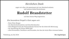 Traueranzeige Rudolf Brandstetter