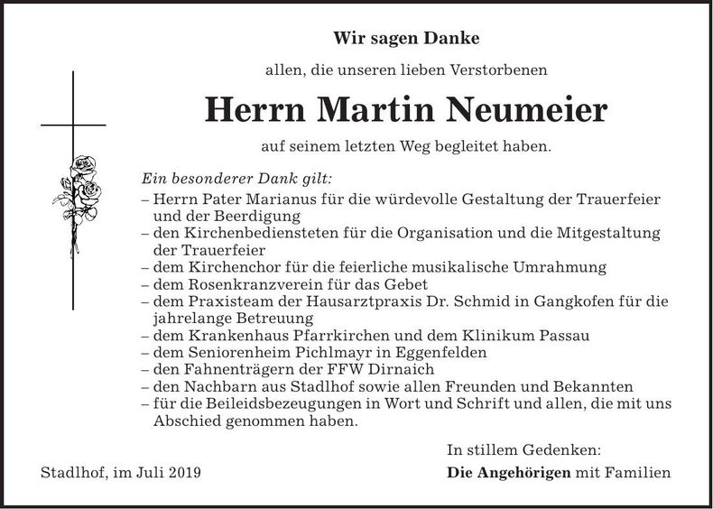 Traueranzeige Martin Neumeier