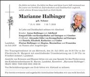 Traueranzeige Marianne Halbinger