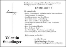 Traueranzeige Valenting Staudinger