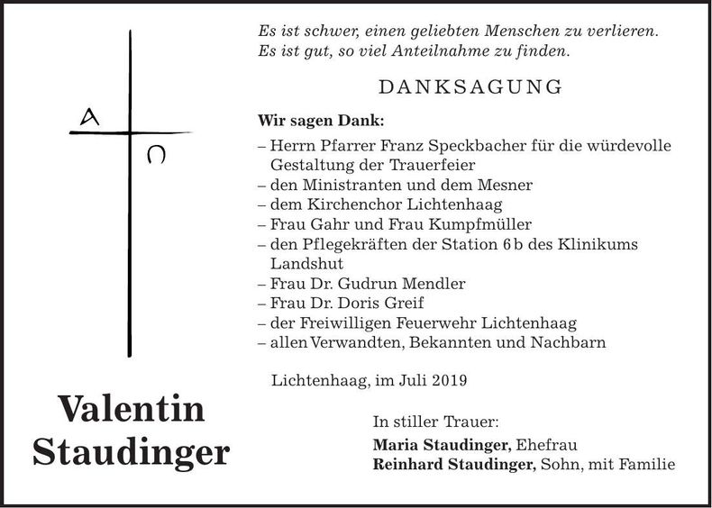 Traueranzeige Valenting Staudinger
