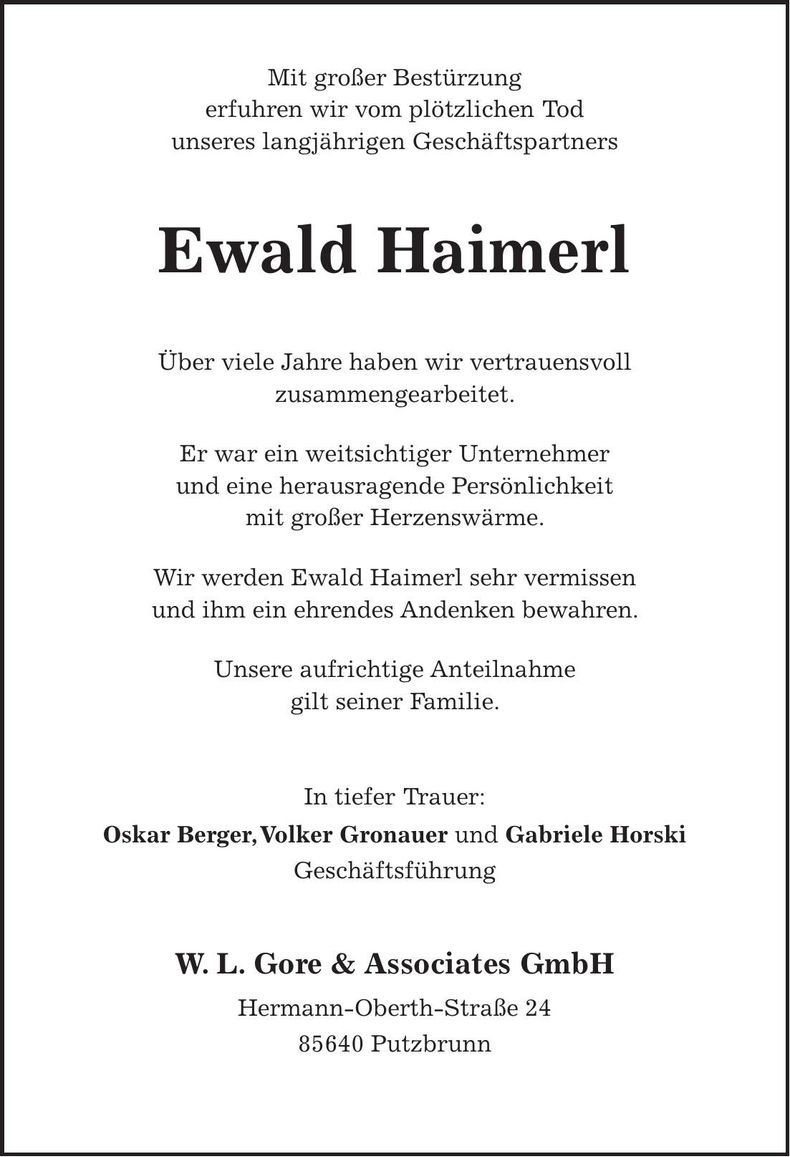 Traueranzeige Ewald Haimerl