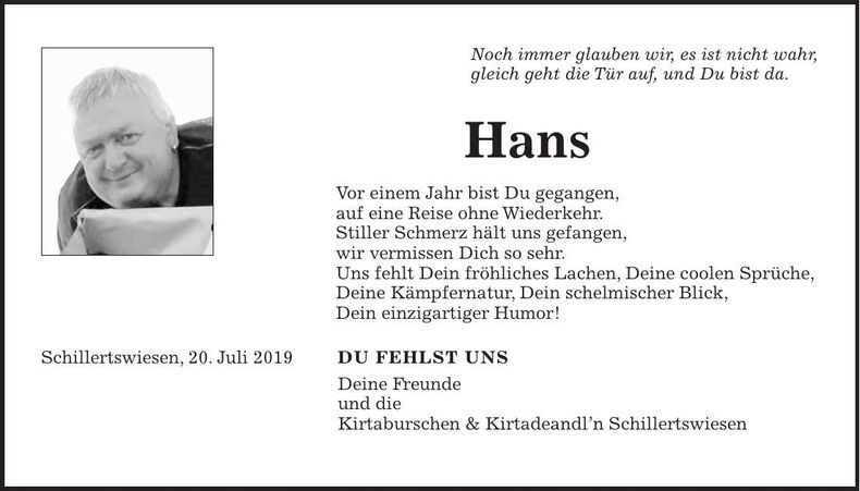 Traueranzeige Hans Dummer