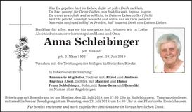 Traueranzeige Anna Schleibinger