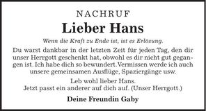 Traueranzeige Hans x