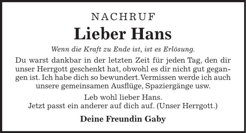 Traueranzeige Hans x