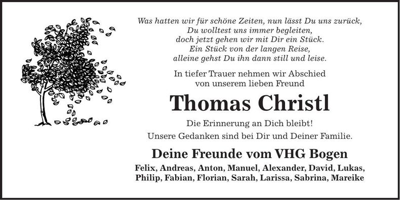 Traueranzeige Thomas Christl