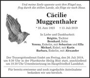 Traueranzeige Cäcilie Muggenthaler