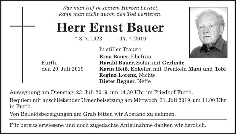 Traueranzeige Ernst Bauer
