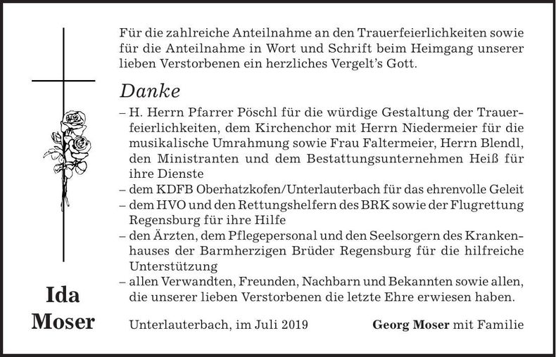 Traueranzeige Ida Moser