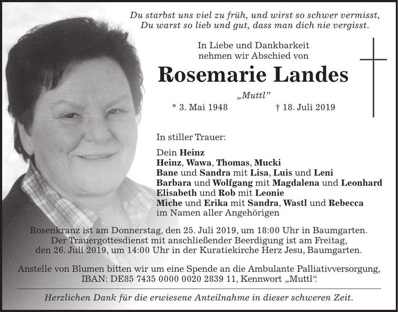 Traueranzeige Rosemarie Landes