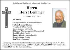 Traueranzeige Horst Lemmer