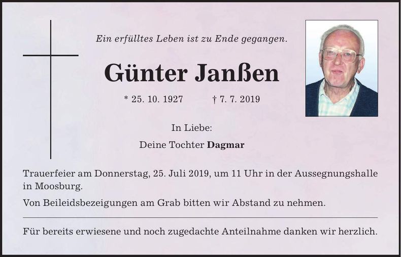 Traueranzeige Günter Janßen