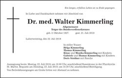 Traueranzeige Walter Dr. med. Kimmerling