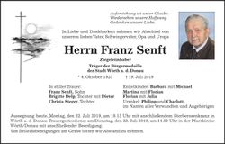 Traueranzeige Franz Senft