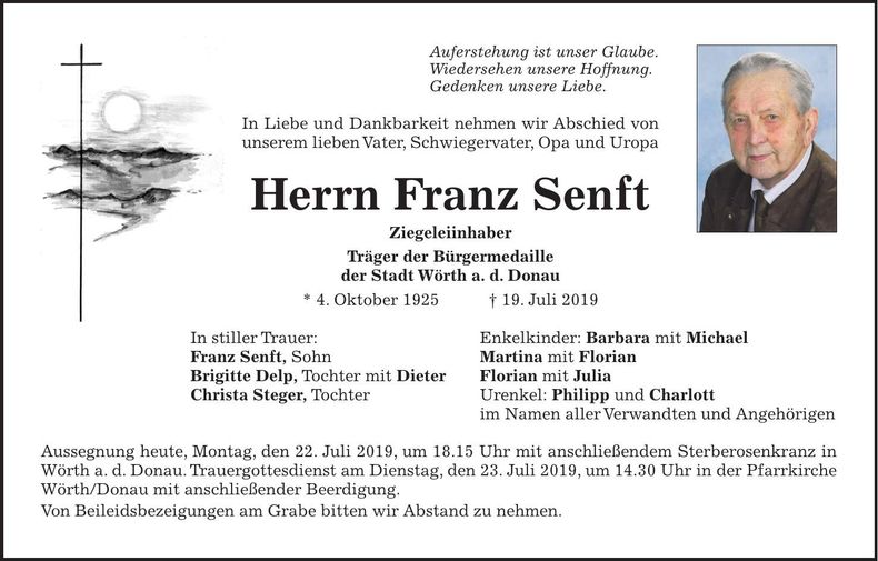 Traueranzeige Franz Senft