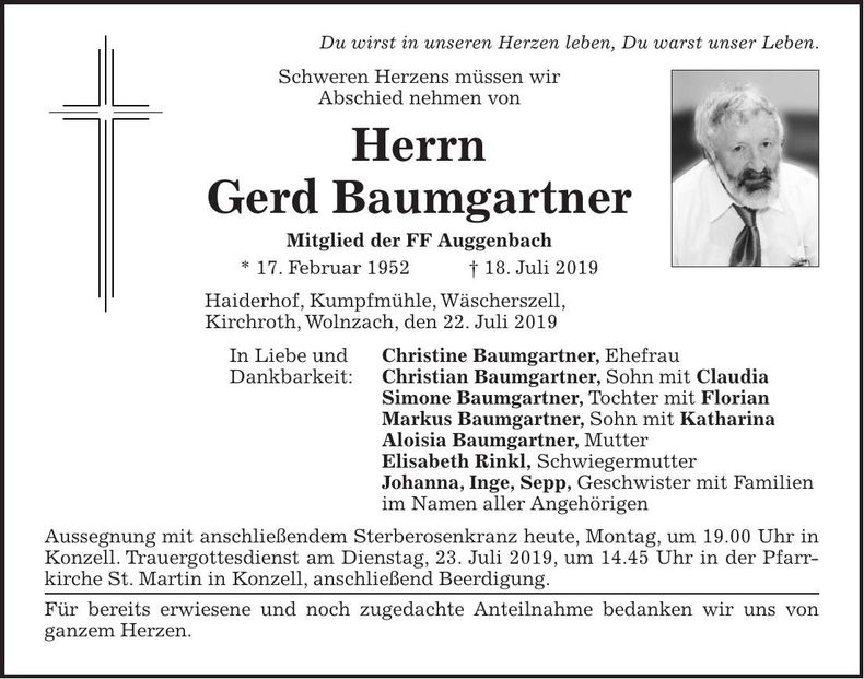 Traueranzeige Gerd Baumgartner