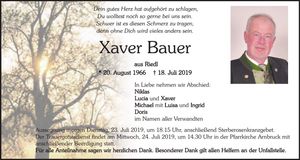 Traueranzeige Xaver Bauer