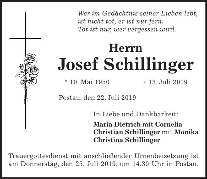 Traueranzeige Josef Schillinger