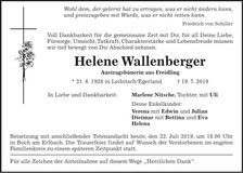Traueranzeige Helene Wallenberger