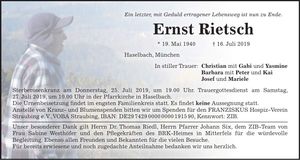 Traueranzeige Ernst Rietsch