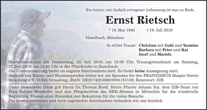 Traueranzeige Ernst Rietsch