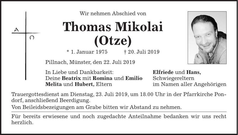 Traueranzeige Thomas Mikolai