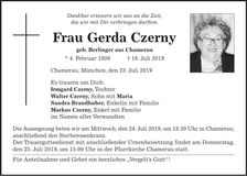 Traueranzeige Gerda Czerny
