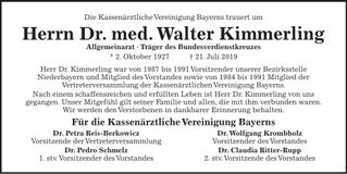 Traueranzeige Walter Dr. med. Kimmerling