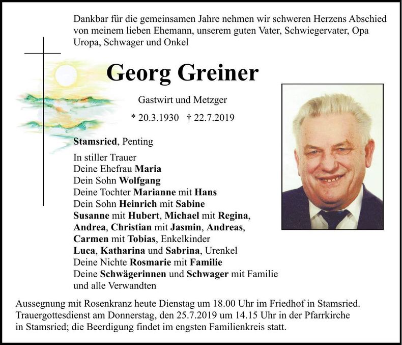 Traueranzeige Georg Greiner