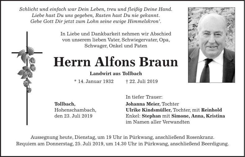 Traueranzeige Alfons Braun