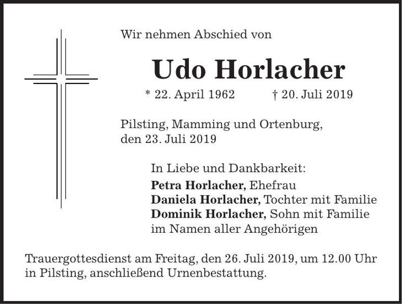 Traueranzeige Udo Horlacher