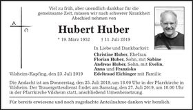 Traueranzeige Hubert Huber