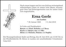 Traueranzeige Erna Gerle