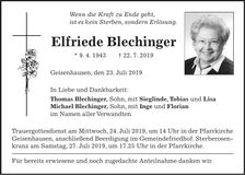 Traueranzeige Elfriede Blechinger