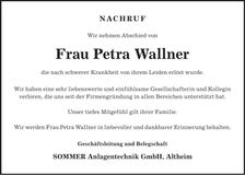 Traueranzeige Petra Wallner