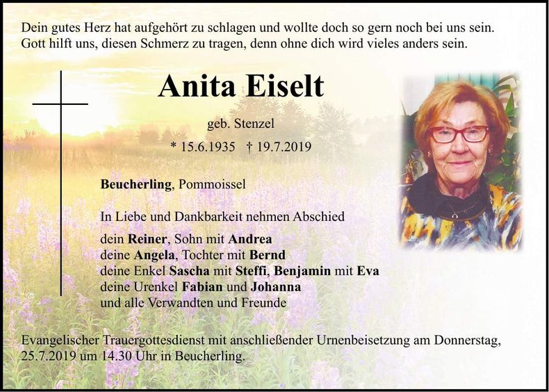 Traueranzeige Anita Eiselt