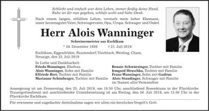 Traueranzeige Alois Wanninger