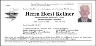 Traueranzeige Horst Kellner