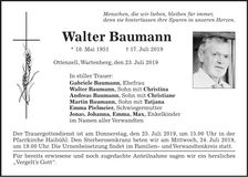 Traueranzeige Walter Baumann