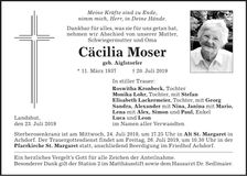 Traueranzeige Cäcilia Moser