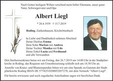 Traueranzeige Albert Liegl