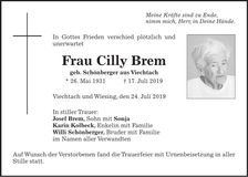 Traueranzeige Cilly Brem