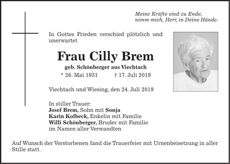 Traueranzeige Cilly Brem