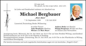 Traueranzeige Michael Bergbauer