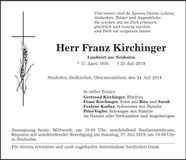 Traueranzeige Franz Kirchinger