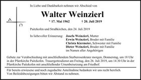 Traueranzeige Walter Weinzierl