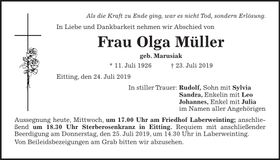 Traueranzeige Olga Müller