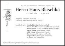 Traueranzeige Hans Blaschka