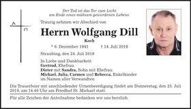 Traueranzeige Wolfgang Dill